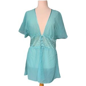 Vintage Cinema Etiole Seductive Wear teal sheer short nightie/robe size L